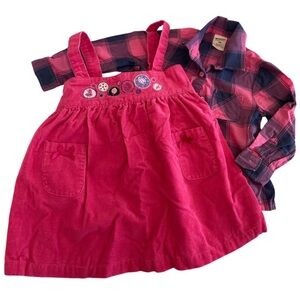 Vintage 90s Pink Baby Girl Sz 12M Plaid Button Down Shirt Cordoroy Dress Bows